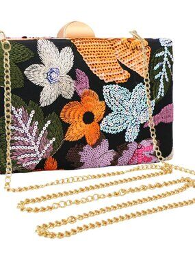 Embroidered Sequin Beaded Floral Clutch Purses Bag for Women | Slim Evening Part